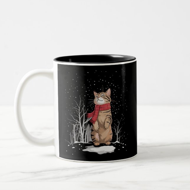 Meowy Xmas Cats Christmas Snow Kitten Funny Gift  Two-Tone Coffee Mug (Left)