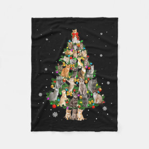 Meowy Xmas Cats Christmas Tree Lights Snow Kitten Fleece Blanket