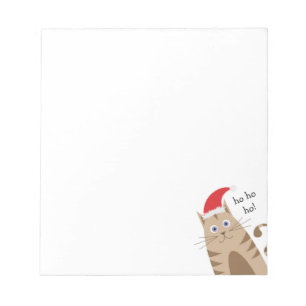 Meowy Xmas funny cat wears santa hat  Notepad
