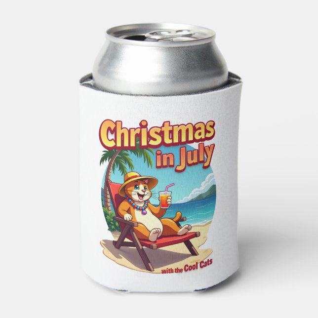 Meowy Xmas Summer Christmas In July Chillin Cool C Can Cooler (Can Front)