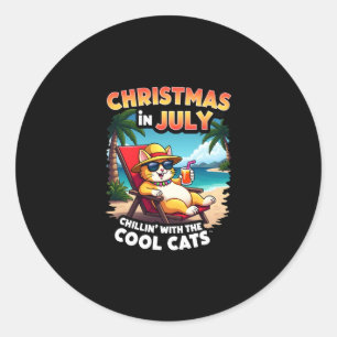 Meowy Xmas Summer Christmas In July Chillin Cool C Classic Round Sticker