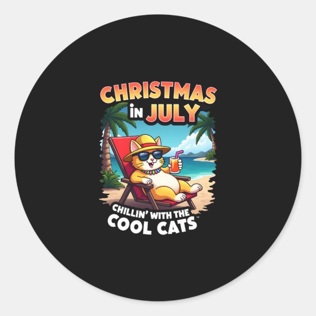 Meowy Xmas Summer Christmas In July Chillin Cool C Classic Round Sticker (Front)