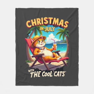 Meowy Xmas Summer Christmas In July Chillin Cool C Fleece Blanket