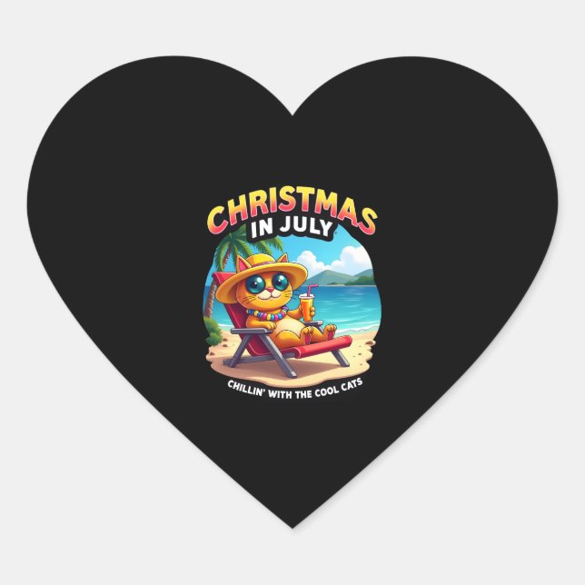Meowy Xmas Summer Christmas In July Chillin Cool C Heart Sticker (Front)