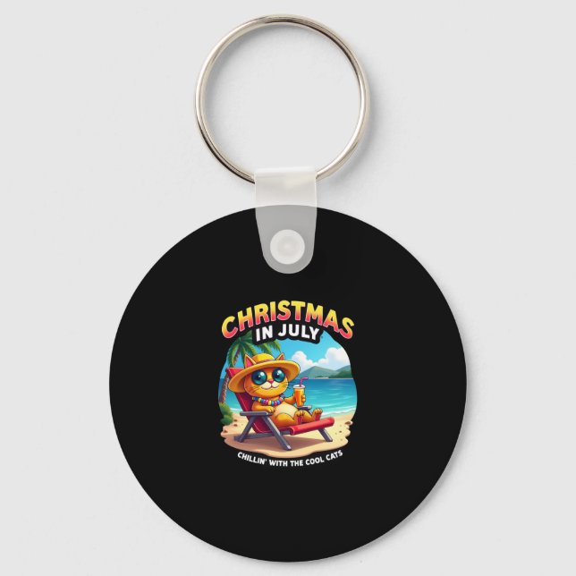 Meowy Xmas Summer Christmas In July Chillin Cool C Key Ring (Front)