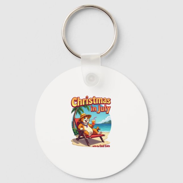 Meowy Xmas Summer Christmas In July Chillin Cool C Key Ring (Front)