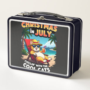 Meowy Xmas Summer Christmas In July Chillin Cool C Metal Lunch Box