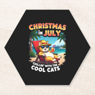 Meowy Xmas Summer Christmas In July Chillin Cool C Paper Coaster