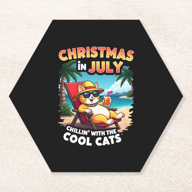 Meowy Xmas Summer Christmas In July Chillin Cool C Paper Coaster (Front)