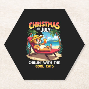 Meowy Xmas Summer Christmas In July Chillin Cool C Paper Coaster