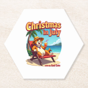 Meowy Xmas Summer Christmas In July Chillin Cool C Paper Coaster