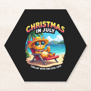 Meowy Xmas Summer Christmas In July Chillin Cool C Paper Coaster