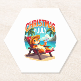 Meowy Xmas Summer Christmas In July Chillin Cool C Paper Coaster