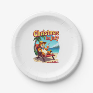 Meowy Xmas Summer Christmas In July Chillin Cool C Paper Plate