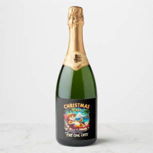 Meowy Xmas Summer Christmas In July Chillin Cool C Sparkling Wine Label