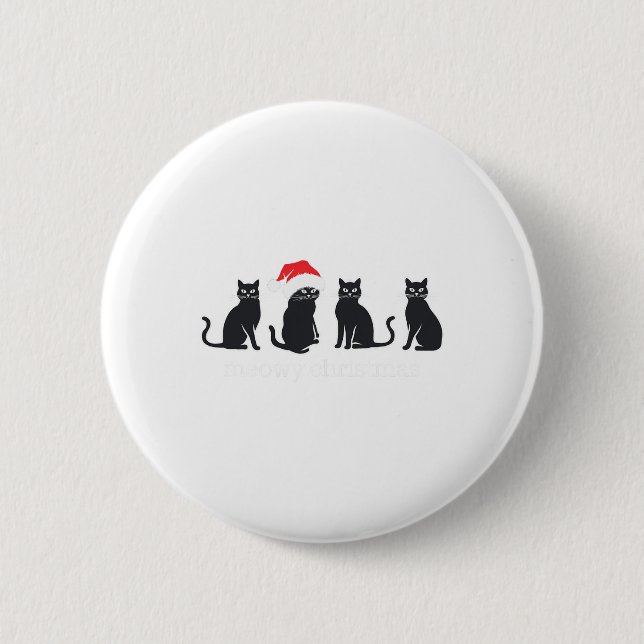 Meowys Christmas Black Cat Santa Hats Present Anim 6 Cm Round Badge (Front)