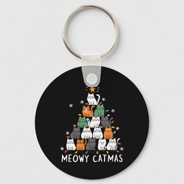 Meowys Christmas Squad Cat Santa Hats Present Anim Key Ring (Front)