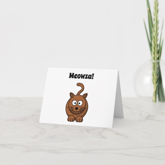 Meowza! Funny Brown Kitty Cat Cartoon Design Card (Front)
