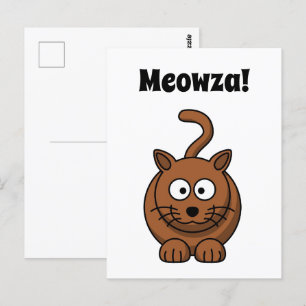 Meowza! Funny Brown Kitty Cat Cartoon Design Postcard