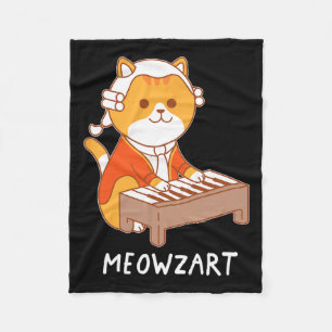 Meowzart Cat Pun Clical Music Piano Funny  Fleece Blanket