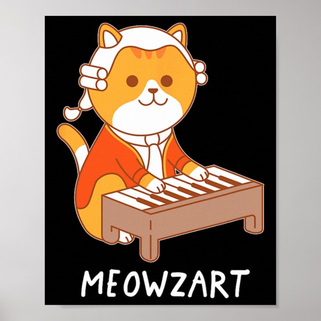 Meowzart Cat Pun Clical Music Piano Funny  Poster (Front)