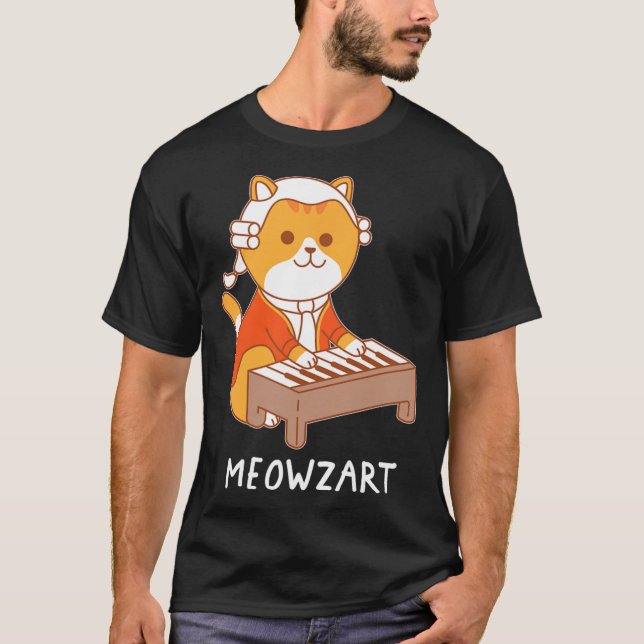 Meowzart Cat Pun Clical Music Piano Funny  T-Shirt (Front)