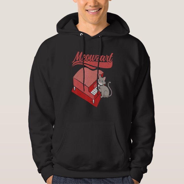 Meowzart Musical Instrument Musician Pianist Cat P Hoodie (Front)