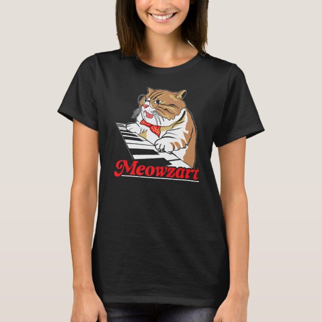 Meowzart Piano Cat Musician Musical Instrument Pia T-Shirt (Front)
