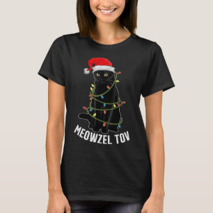 Meowzel Tov Black Cat Hanukkah Christmas Lights Ca T-Shirt
