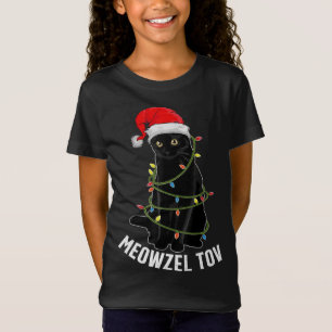 Meowzel Tov Black Cat Hanukkah Christmas Lights Ca T-Shirt