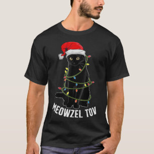 Meowzel Tov Black Cat Hanukkah Christmas Lights Ca T-Shirt