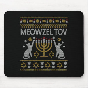 Meowzel Tov Cat Hanukkah 2025 Funny Ugly Christmas Mouse Mat