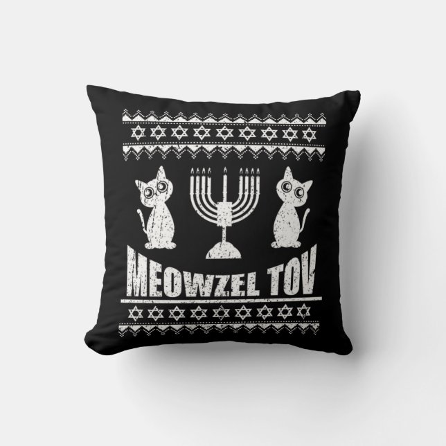 Meowzel Tov Chanukah Jewish Cat Owner Hanukkah Cushion (Front)