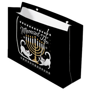 Meowzel Tov Funny Chanukah Hanukkah Ugly Sweater Large Gift Bag