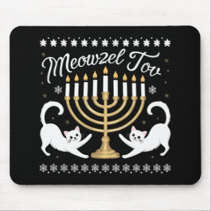 Meowzel Tov Funny Chanukah Hanukkah Ugly Sweater Mouse Mat