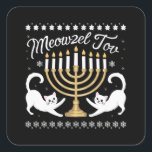 Meowzel Tov Funny Chanukah Hanukkah Ugly Sweater Square Sticker<br><div class="desc">Meowzel Tov Funny Chanukah Hanukkah Ugly Sweater</div>