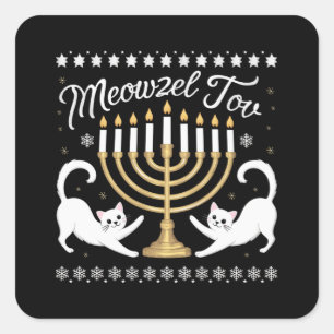 Meowzel Tov Funny Chanukah Hanukkah Ugly Sweater Square Sticker