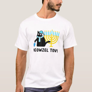 Meowzel Tov Funny Hanukkah Black Cat Funny Jewish T-Shirt