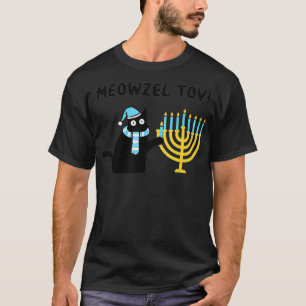 Meowzel Tov Gift Black Cat Mazel Tov Menorah Funny T-Shirt