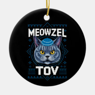 Meowzel Tov Hanukkah Jewish Cat Holiday Ceramic Tree Decoration