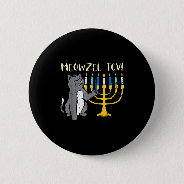 Meowzel Tov Jewish Cat Funny Hanukkah Chanukah Pjs 6 Cm Round Badge (Front)