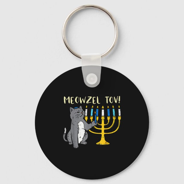 Meowzel Tov Jewish Cat Funny Hanukkah Chanukah Pjs Key Ring (Front)