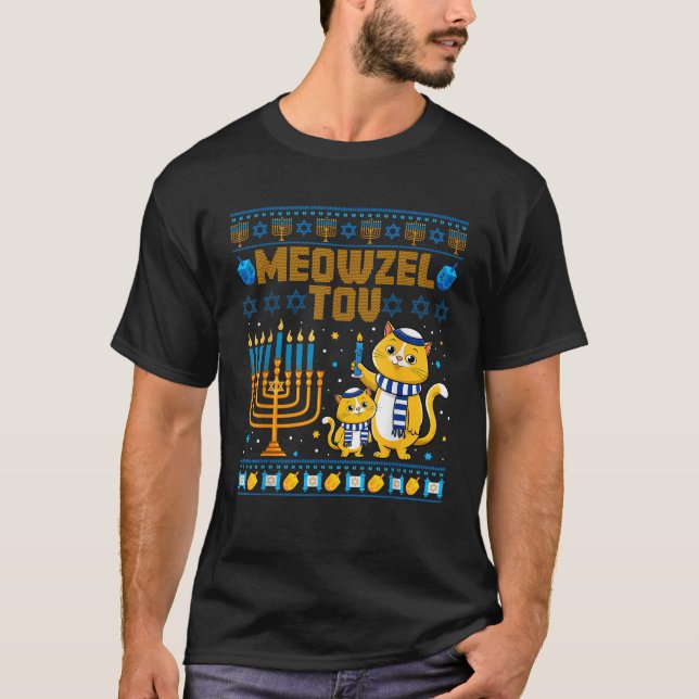 Meowzel Tov Ugly Hanukkah Sweater Cat Chanukah Jew (Front)