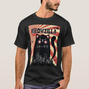 Meowzilla Cat Kitten Japanese Sunset Vintage Retro T-Shirt