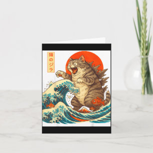 Meowzilla Catzilla Cat Japanese Art Funny For Men Card