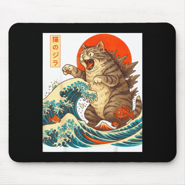 Meowzilla Catzilla Cat Japanese Art Funny For Men  Mouse Mat (Front)