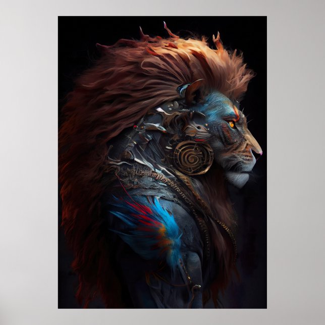 Mer-Lion - Blue Fins Feathers Weirdcore SteamPunk Poster (Front)