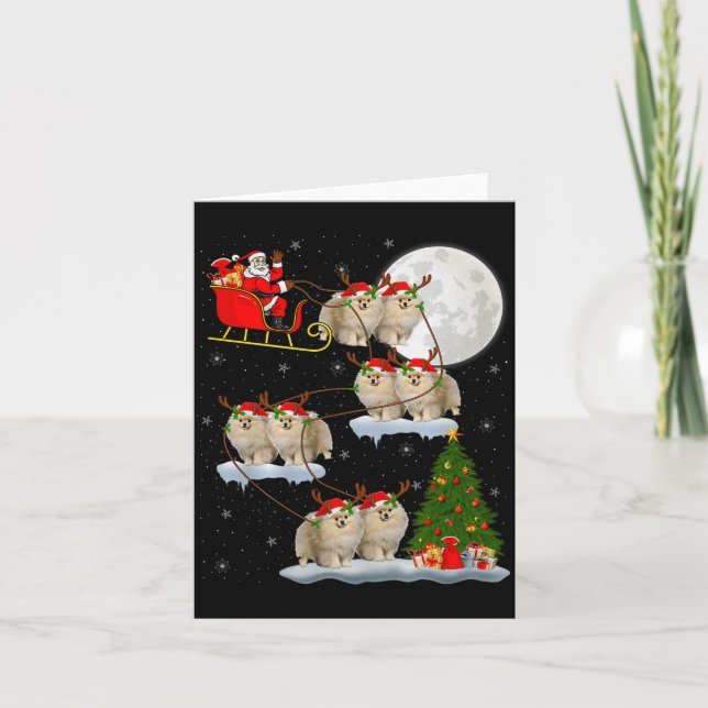 Meranian Dog Santa Sleigh Flying Funny Magical Chr Card (Front)