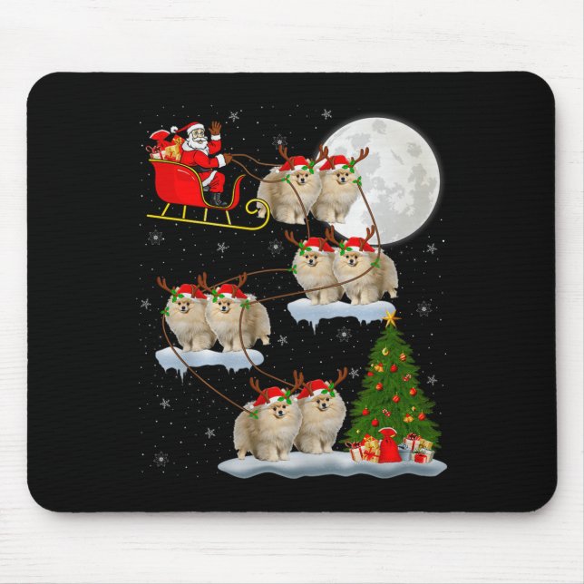 Meranian Dog Santa Sleigh Flying Funny Magical Chr Mouse Mat (Front)