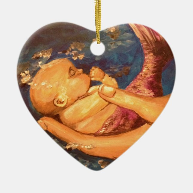 Merbaby at Night Ceramic Tree Decoration (Front)